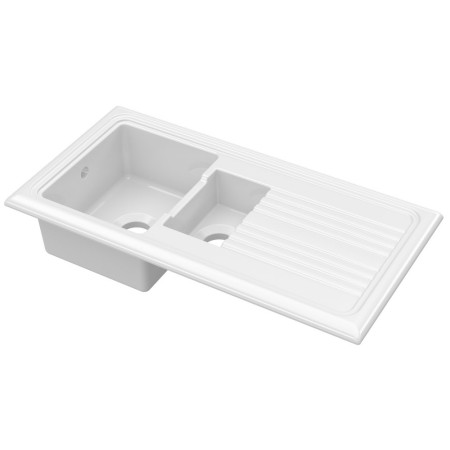 Nuie Countertop White 1010 x 525mm Fireclay 1.5 Bowl Kitchen Sink