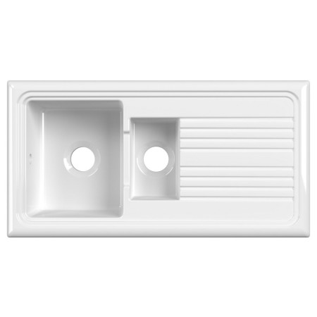CT115T1000 Nuie Countertop White 1010 x 525mm Fireclay 1.5 Bowl Kitchen Sink Top View