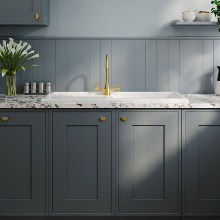 CT11T1010 Nuie Countertop White 1010 x 525mm Fireclay Kitchen Sink Lifestyle
