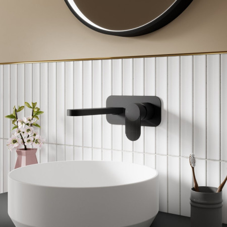 BIN428F Nuie Cyprus Fluted Black Wall Mounted Basin Mixer Lifestyle