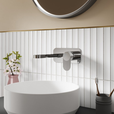 BIN328F Nuie Cyprus Fluted Chrome Wall Mounted Basin Mixer Bathroom Setting