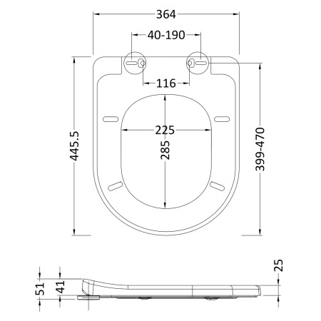 NTS004 Nuie D Shaped Soft Close Toilet Seat Dimensions