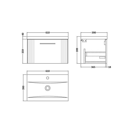 DPF194 Nuie Deco 600mm White 1 Drawer Wall Hung Unit With Basin (2)
