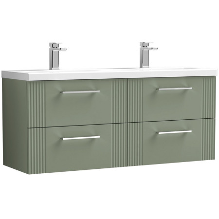 Nuie Deco 1200mm Green 4 Drawer Wall Hung Unit With Twin Basin