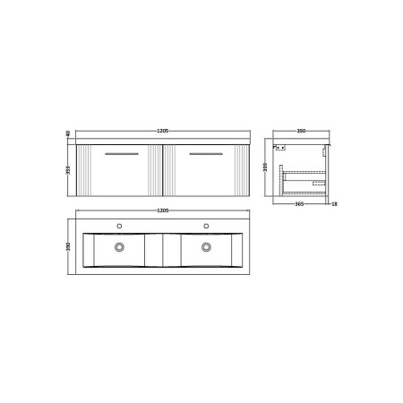 DPF194F Nuie Deco 1200mm White 2-Drawer Wall Hung Unit With Twin Basin (2)