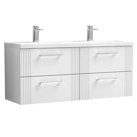 Nuie Deco 1200mm White 4 Drawer Wall Hung Unit With Twin Basin