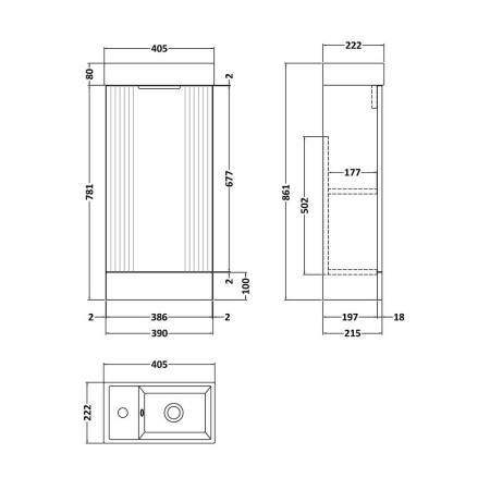 FLT1420 Nuie Deco 400mm AnthNuie Deco 400mm Anthracite Compact Freestanding Vanity Unit with Basin Line Drawingracite Compact Freestanding Unit (2)