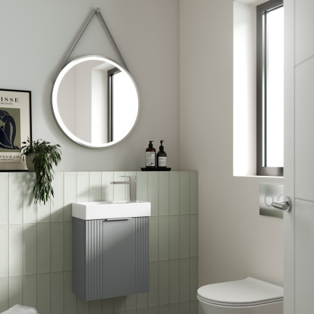 FLT290 Nuie Deco 400mm Grey Compact Wall Hung Vanity Unit with Basin Lifestyle
