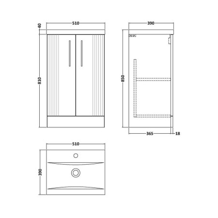 DPF1423 Nuie Deco 500mm Anthracite Floor Standing Unit with Basin Line Drawing