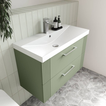 DPF895 Nuie Deco 800mm Green 2 Drawer Wall Hung Unit With Basin Lifestyle