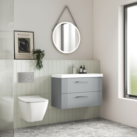 DPF295 Nuie Deco 800mm Grey 2 Drawer Wall Hung Unit With Basin Lifestyle