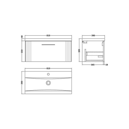 DPF296 Nuie Deco 800mm Grey 1-Drawer Wall Hung Unit With Basin (2)