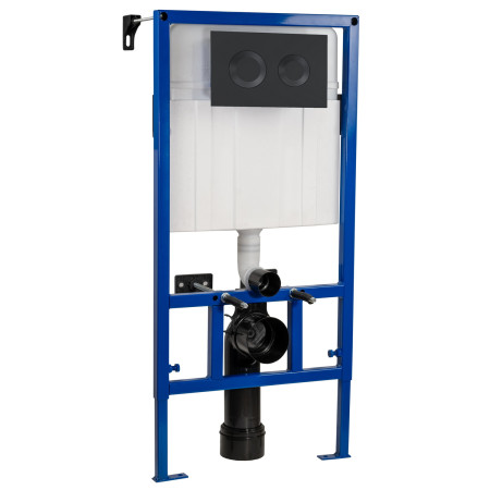 Nuie Dual Flush Mid Height Concealed Cistern Frame and Black Round Plate