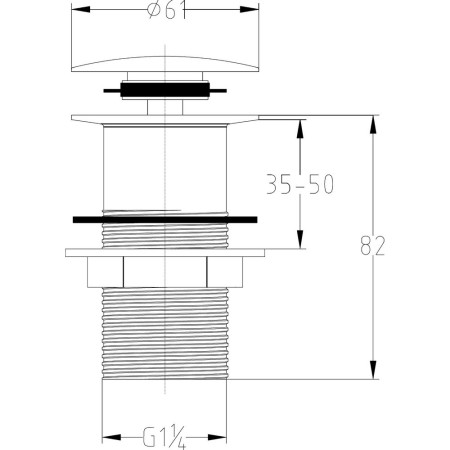 E338 Nuie Easyclean Slotted Push Button Basin Waste Line Drawing