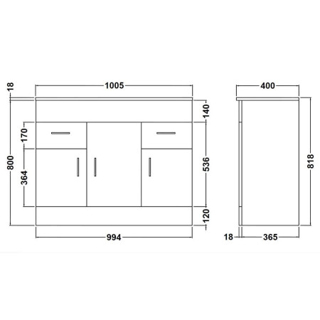 VTMW1000 Nuie Eden 1000mm Floor Standing Vanity Unit with Minimalist Basin (3)