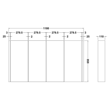NVM118 Nuie Eden 1200mm Mirror Cabinet Line Drawing