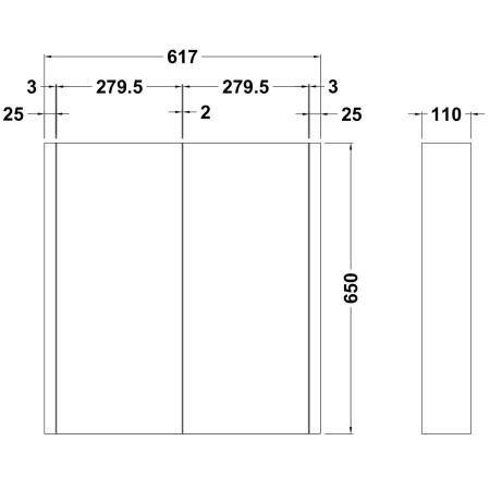 NVM113 Nuie Eden 600mm Gloss White Mirror Cabinet Line Drawing
