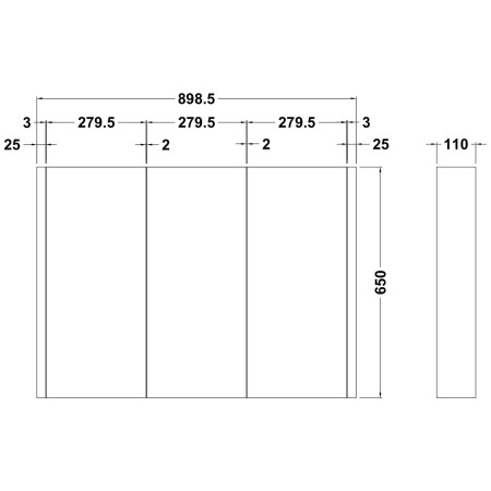 NVM116 Nuie Eden 900mm Mirror Cabinet Line Drawing