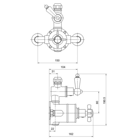 A3056 Nuie Edwardian Twin Thermostatic Exposed Shower Valve Dimensions