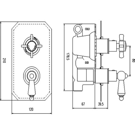 A3033 Nuie Edwardian Twin Thermostatic Shower Valve Line Drawing