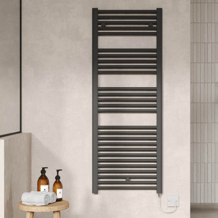MTY155 Nuie Electric Round 1375 x 480mm Anthracite Ladder Towel Rail Lifestyle