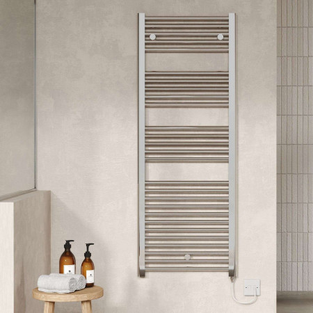 MTY152 Nuie Electric Round 1375 x 480mm Chrome Ladder Towel Rail Lifestyle