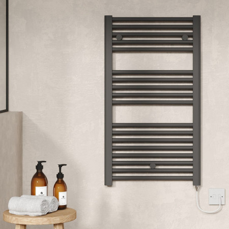 MTY154 Nuie Electric Round 920 x 480mm Anthracite Ladder Towel Rail Lifestyle