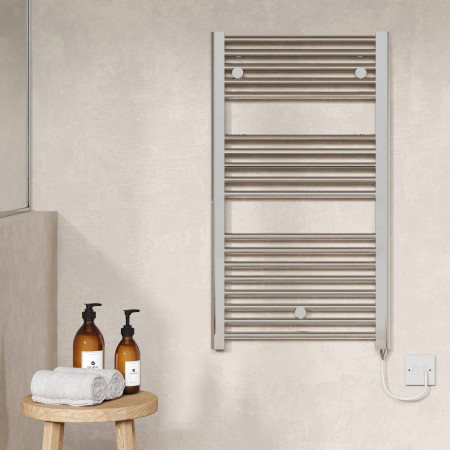 MTY151 Nuie Electric Round 920 x 480mm Chrome Ladder Towel Rail Lifestyle