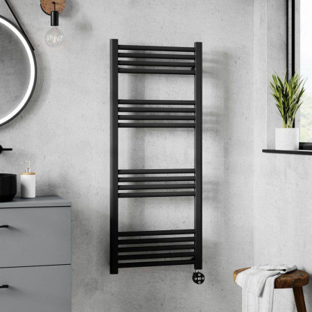 MTY460 Nuie Electric Rounded 1200 x 500mm Flat Towel Rail in Black (3)
