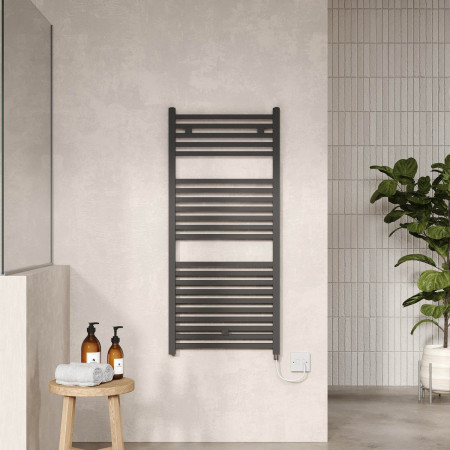 HL153 Nuie Electric Square 1110 x 500mm Anthracite Ladder Towel Rail Lifestyle