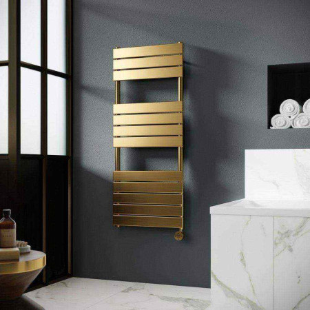 HL859 Nuie Electric Squared 1213 x 500mm Flat Towel Rail in Brushed Brass Lifestyle