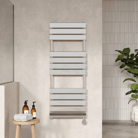 HL359 Nuie Electric Squared 1213 x 500mm Flat Towel Rail in Chrome Lifestyle