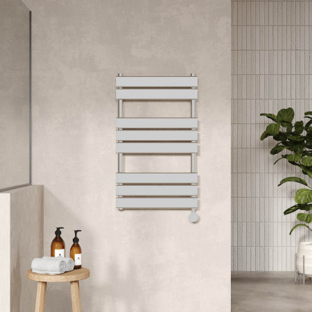 HL358 Nuie Electric Squared 840 x 500mm Flat Towel Rail in Chrome Lifestyle