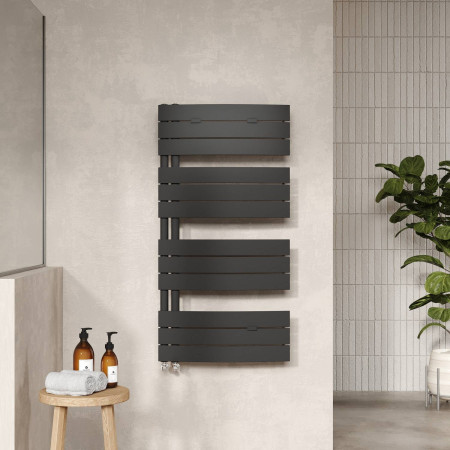 HLA36 Nuie Elgin Anthracite 1080 x 550mm Curved Heated Towel Rail Lifestyle