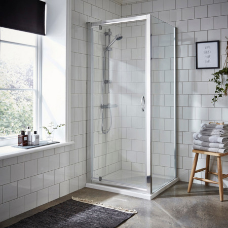 SQPD76-E5 Nuie Ella 760mm Pivot Shower Door with a Side Panel