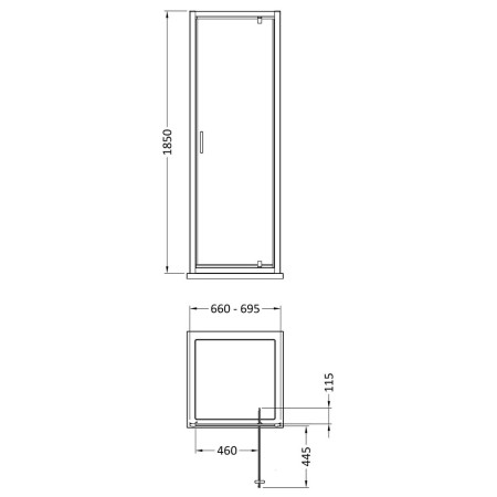 SQPD70-E5 Nuie Ella 700mm Pivot Shower Door Line Drawing