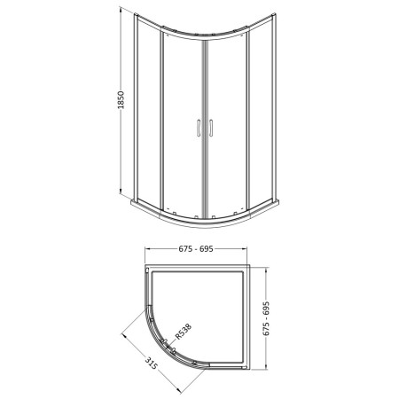 SQU7-E5 Nuie Ella 700mm Quadrant Shower Enclosure Line Drawing