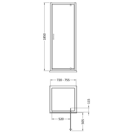 SQPD76-E5 Nuie Ella 760mm Pivot Shower Door Line Drawing