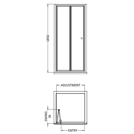 SQBD90-E5 Nuie Ella 900mm Bifold Shower Door Line Drawing