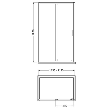 SQSL12-E5 Nuie Ella Chrome 1200mm Sliding Shower Door Line Drawing