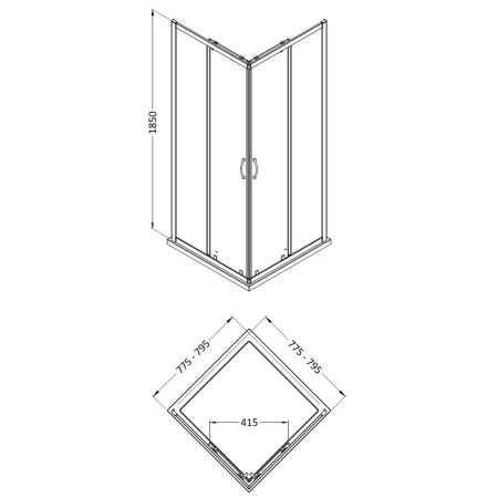 SQCE8080-E5 Nuie Ella Corner Entry 800mm Shower Enclosure Line Drawing