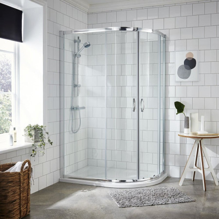 SQU129-E5 Nuie Ella Offset Quadrant 1200 x 900mm Shower Enclosure Lifestyle