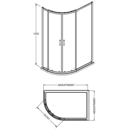SQU129-E5 Nuie Ella Offset Quadrant 1200 x 900mm Shower Enclosure Line Drawing