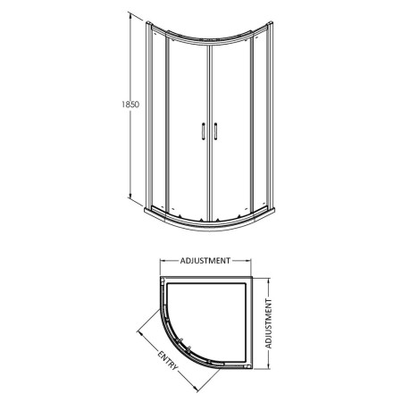SQU9-E5 Nuie Ella Quadrant 900 x 900mm Shower Enclosure Line Drawing