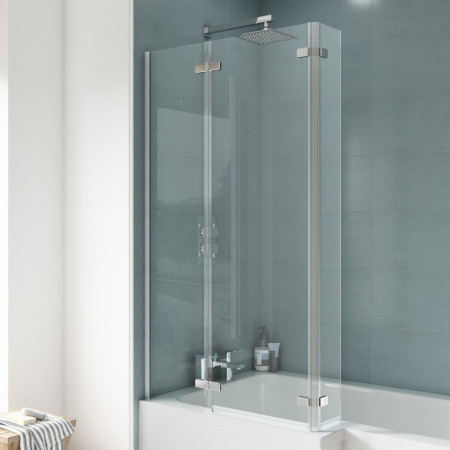 ERSBS0 Nuie Ella Satin Chrome L Shape Fixed Bath Screen with Double Hinge Lifestyle