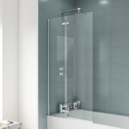 ERSS1 Nuie Ella Satin Chrome Square Fixed Bath Screen with Hinge Close Up