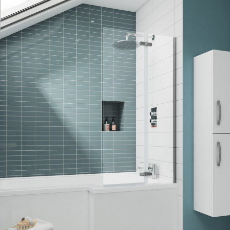 ERSS1 Nuie Ella Satin Chrome Square Fixed Bath Screen with Hinge Lifestyle