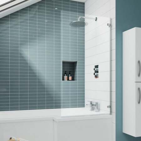 ERSSQ Nuie Ella Satin Chrome Square Hinged Bath Screen Lifestyle