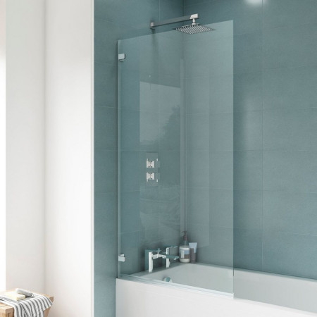 ERSSQ Nuie Ella Satin Chrome Square Hinged Bath Screen Bathroom Setting