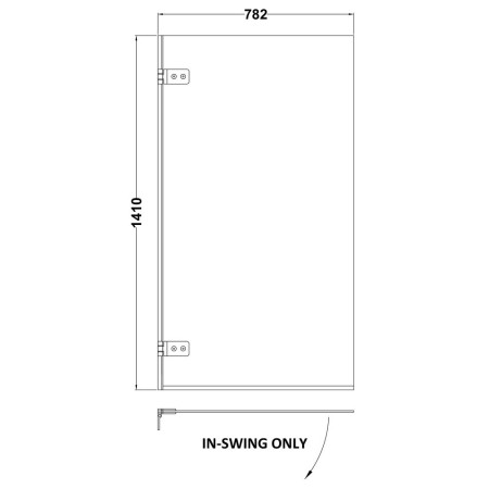 ERSSQ Nuie Ella Satin Chrome Square Hinged Bath Screen Line Drawing